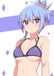  1girl bare_shoulders blue_hair breasts closed_mouth cougar_(cougar1404) hair_ornament looking_at_viewer medium_hair navel original purple_hair solo 