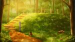  artist_name bush english_commentary forest grass highres instagram_username isbeyvan nature no_humans original outdoors rock scenery stairs sunset tree watermark 