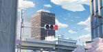  blue_sky building cityscape clouds day english_commentary highres isbeyvan japan lamppost no_humans original outdoors power_lines road_sign scenery sign sky traffic_light utility_pole 