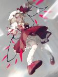  1girl ascot bangs blonde_hair flandre_scarlet full_body grey_background looking_at_viewer one_side_up panha_3201 red_eyes red_footwear red_skirt red_vest shirt skirt solo touhou vest white_headwear white_legwear white_shirt wings yellow_ascot 