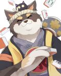  1boy :3 animal_ears dog_ears dutch_angle furry furry_male gizugazu japanese_clothes mahjong mahjong_soul mahjong_tile male_focus solo wanjirou white_background 