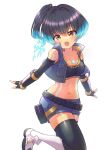  1girl blue_hair brown_hair chest_jewel fiery_hair glowing_lines high_tops highres navel nke_toumi open_mouth sena_(xenoblade) shoulder_strap side_ponytail simple_background solo sports_bra white_background xenoblade_chronicles_(series) xenoblade_chronicles_3 