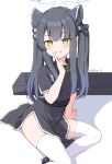  animal_ear_fluff animal_ears bangs black_dress black_hair blue_archive blunt_bangs china_dress chinese_clothes dress green_eyes halo highres looking_at_viewer reia_76 short_sleeves shun_(blue_archive) shun_(kid)_(blue_archive) smug tiger_ears tiger_girl white_legwear younger 
