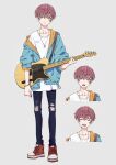  1boy character_sheet guitar handband highres instrument jacket jewelry looking_at_viewer mele_ck necklace redhead smile 