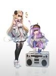  ! 2girls absurdres adapted_costume animal_ears baseball_cap black_legwear blonde_hair boombox breasts gradient_hair half_updo hat highres himemori_luna hip_hop hololive horns inaku large_breasts long_hair multicolored_hair multiple_girls one_side_up pink_hair princess purple_hair sheep_ears sheep_girl sheep_horns sunglasses thigh-highs tsunomaki_watame very_long_hair virtual_youtuber wavy_hair 