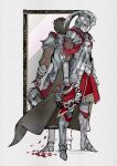  2boys armor back-to-back breastplate brothers brown_cape cape denny626 diallos_(elden_ring) elden_ring gauntlets helmet highres holding holding_helmet holding_whip juno_hoslow mirror multiple_boys pauldrons shoulder_armor siblings 