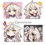  :3 alpaca_ears alpaca_girl animal_ears bangs chibi commission green_eyes highres indie_virtual_youtuber long_hair long_sleeves open_mouth oshi_minji puffy_long_sleeves puffy_sleeves sailor_collar sophiel_paka two_side_up upper_body white_background 