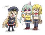  &gt;_&lt; 3girls arm_around_shoulder as_val_(girls&#039;_frontline) bikini black_legwear blonde_hair bow breasts camisole chibi commentary crying english_text eyebrows_visible_through_hair girls_frontline hair_bow hair_ornament hairclip hat instrument karaoke korean_commentary large_breasts long_hair lyrics maracas micro_uzi_(dorky_sleepyhead)_(girls&#039;_frontline) micro_uzi_(girls&#039;_frontline) microphone multiple_girls music navel official_alternate_costume open_mouth party_hat party_horn short_hair sidarim simple_background singing skirt standing star-shaped_eyewear stg44_(girls&#039;_frontline) striped striped_bikini swimsuit t_t triangle_mouth white_background yellow_camisole 