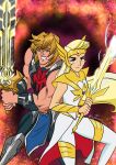  1boy 1girl absurdres blonde_hair blue_eyes crossover he-man highres holding holding_sword holding_weapon long_hair masters_of_the_universe she-ra she-ra_and_the_princesses_of_power sword weapon 