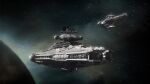  3d commentary flying machinery military military_vehicle no_humans outdoors planet realistic science_fiction ship sky space spacecraft star_(sky) star_destroyer star_wars starry_sky togman-studio vehicle_focus warship watercraft 