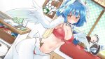  1girl artist_request bangs bird_legs bird_tail blue_hair blush breasts dodo_(bird) eyebrows_visible_through_hair flower game_cg hair_between_eyes hair_flower hair_ornament hairband harpy indoors large_breasts lea_(monster_musume) looking_at_viewer midriff monster_girl monster_musume_no_iru_nichijou monster_musume_no_iru_nichijou_online navel official_art panties photo_(object) pink_panties short_hair short_tail solo stuffed_animal stuffed_toy tail tearing_up underwear wavy_mouth white_feathers white_flower white_wings wide_hips winged_arms wings yarn_bobbin yellow_eyes 