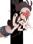  1girl blue_eyes blush bracelet breasts closed_eyes collarbone denim denim_shorts hadu_eru hat heart hilda_(pokemon) jacket jewelry long_hair looking_at_viewer pokemon pokemon_(game) pokemon_bw shirt short_sleeves shorts simple_background small_breasts solo white_background white_shirt 