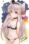  1girl absurdres amatsukaze_(kancolle) artist_name bikini breasts brown_eyes cowboy_shot dated eiji_(monochromexd) frilled_bikini frills hair_tubes highres kantai_collection long_hair navel one-hour_drawing_challenge silver_hair small_breasts smokestack_hair_ornament solo swimsuit two_side_up white_bikini windsock 