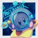  beam_gun copy_ability gun holding holding_gun holding_weapon kirby kirby_(series) kirby_and_the_forgotten_land nemoppoi pointing_weapon riding space space_helmet star_(sky) warp_star weapon 
