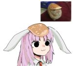  :3 animal_ears bangs collared_shirt food jean_bomjan light_purple_hair long_hair moon_rabbit necktie pancake photo_inset rabbit_ears red_necktie reference_inset reisen_udongein_inaba shirt sketch solid_circle_pupils touhou very_long_hair white_shirt 