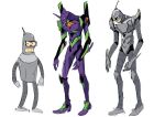  absurdres animification bender_bending_rodriguez eva_01 futurama highres horns mecha neon_genesis_evangelion no_humans robot science_fiction simple_background single_horn white_background 