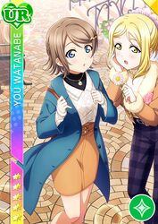  blue_eyes blush character_name grey_hair jacket love_live!_school_idol_festival love_live!_sunshine!! ohara_mari short_hair watanabe_you 