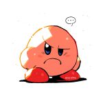  &gt;:( ... closed_mouth frown full_body glaring half-closed_eye highres kirby kirby_(series) looking_at_viewer no_humans raised_eyebrow rariatto_(ganguri) simple_background solo speech_bubble twitter_username v-shaped_eyebrows white_background 