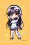  1girl african_penguin_(kemono_friends) animal_costume black_hair closed_mouth gloves headphones highres hikarikmy kemono_friends kemono_friends_v_project long_hair looking_at_viewer multicolored_hair penguin_costume penguin_tail shirt simple_background skirt smile solo tail virtual_youtuber 