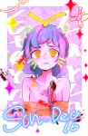  1girl antennae aqua_hair blood bug butterfly chain character_name collarbone dated eternity_larva fairy gretia open_mouth short_hair solo sparkle touhou upper_body yellow_eyes 