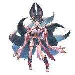  1girl animal_ears bangs black_gloves breasts dark_blue_hair fingerless_gloves fingernails gloves granblue_fantasy hair_between_eyes hair_ornament hands_up looking_at_viewer minaba_hideo multiple_tails official_art open_mouth red_eyes red_nails sharp_fingernails sharp_toenails short_hair short_shorts shorts simple_background small_breasts solo standing tail thigh_strap third-party_source toeless_footwear toenails transparent_background white_shorts wide_sleeves you_(granblue_fantasy) 