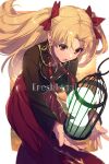  1girl bangs birdcage blonde_hair breasts cage echo_(circa) ereshkigal_(fate) fate/grand_order fate_(series) kon_(fate) long_hair medium_breasts parted_bangs red_eyes two_side_up 