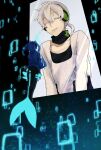  1boy 1girl ^_^ blue_hair closed_eyes digital_dissolve ene_(kagerou_project) headphones kagerou_project konoha_(kagerou_project) mermaid monster_girl nekome3 smile twintails white_hair window 