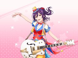 bang_dream! dress guitar long_hair official_art ponytail purple_hair red_eyes seta_kaoru smile