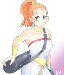  1girl aruhalt bag bare_shoulders blonde_hair breasts choker chrono_trigger closed_mouth green_eyes jewelry long_hair looking_at_viewer marle_(chrono_trigger) ponytail smile solo 