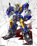  absurdres clenched_hand english_commentary gao_ex_kaiser head_tilt highres holding looking_at_viewer mecha no_humans original science_fiction shadow standing super_robot v-fin 