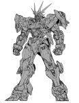  chinese_commentary clenched_hands greyscale gundam gundam_lord_astray_omega gundam_seed gundam_seed_astray gundam_seed_astray_tenku_no_hime looking_up mecha mobile_suit monochrome no_humans sfss sketch solo v-fin white_background 