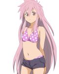  1girl arche_klein closed_mouth denim long_hair looking_at_viewer navel neko_(hansinn) pink_eyes pink_hair short_shorts shorts simple_background solo swimsuit tales_of_(series) tales_of_phantasia white_background 