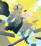  1girl absurdres bangs black_cape black_gloves bronya_zaychik cape closed_eyes commentary_request dress from_behind full_body gloves grey_hair high_heels highres honkai_(series) honkai_impact_3rd kuo_(kuo114514) long_hair one_side_up phonograph profile short_dress single_glove solo thigh-highs white_dress white_legwear yellow_eyes 