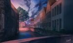  absurdres building commentary_request grass hakuurei_amano highres house night night_sky no_humans original outdoors river scenery sky star_(sky) starry_sky tree water watermark 