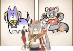  .live animal_ear_fluff animal_ears breasts fox_ears fox_girl fox_tail gloves hat huge_breasts island_fox_(kemono_friends) kanihai kemono_friends kemono_friends_v_project large_breasts long_hair looking_at_viewer minoto monster_hunter_(series) monster_hunter_rise multicolored_hair necktie parody ribbon rurun_rururica shirt simple_background skirt smile tail virtual_youtuber yoshida_hideyuki 