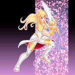  1girl bilcassonato blonde_hair highres holding holding_sword holding_weapon long_hair she-ra she-ra_and_the_princesses_of_power simple_background solo sword weapon 