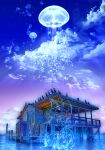  bird blue_sky clouds cloudy_sky fantasy highres house jellyfish little_pine ocean original purple_sky scenery sky water wooden_house 