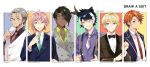  6+boys :d absurdres adjusting_clothes adjusting_necktie ahoge alternate_costume animal_ears aragami_oga arurandeisu bangs beard black_hair black_shirt blazer blonde_hair blue_eyes blue_jacket blush bow bowtie brown_jacket buttons coll_(erichankun) collared_shirt column_lineup crossed_bangs dark-skinned_male dark_skin double-breasted dress_shirt earrings english_text eyepatch facial_hair fangs formal glasses green_eyes green_necktie green_shirt grey_eyes grey_hair grey_jacket hair_between_eyes hair_slicked_back heterochromia highres holostars horns jackal_ears jacket jacket_over_shoulder jacket_removed jewelry kageyama_shien kishido_temma looking_at_viewer mature_male mole mole_under_eye multicolored_hair multiple_boys necktie one_eye_closed open_collar orange_eyes orange_hair outside_border pink_hair purple_shirt red-framed_eyewear red_necktie rikka_(holostars) shirt short_hair single_earring single_horn smile streaked_hair striped striped_shirt striped_suit suit suspenders suspenders_pull teeth traditional_bowtie twitter_username two-tone_hair upper_body upper_teeth vest violet_eyes virtual_youtuber waistcoat white_hair white_necktie white_shirt white_vest wing_collar yellow_eyes yukoku_roberu 