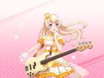 bang_dream! blonde_hair blush dress guitar long_hair pink_eyes shirasagi_chisato