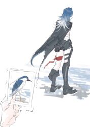  1girl ceto_(path_to_nowhere) commentary czyw01 from_behind full_body highres holding holding_photo path_to_nowhere photo_(object) solo_focus standing 