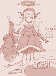  1boy 1girl blue_archive box breasts christmas commentary_request demon_girl demon_horns demon_wings doodle_sensei_(blue_archive) gift gift_box halo hat highres hina_(blue_archive) horns indoors long_hair low_wings omoti_tumaru origami santa_costume santa_hat sensei_(blue_archive) sleeping small_breasts standing sweat white_hair wings 