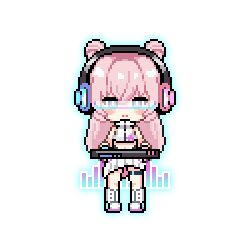  1girl animated animated_png artist_request asymmetrical_skirt blue-framed_eyewear blush boots bouncing crop_top dj double_bun hair_between_eyes hair_bun headphones high_collar knee_boots long_hair looking_at_viewer lowres midriff mixing_console navel official_art outline pink_hair punishing:_gray_raven shirt sidelocks skirt sleeveless sleeveless_shirt solo standing straight-on teddy:_spectre_(pgr) teddy_(pgr) thigh_strap violet_eyes white_boots white_skirt 