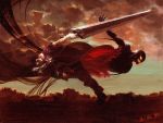  armor berserk cloud dragonslayer_(sword) femto griffith guts helmet huge_weapon multiple_boys short_hair sky sword weapon 