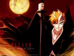  1boy bleach blood kurosaki_ichigo mask moon orange_hair short_hair solo sword weapon yellow_eyes 