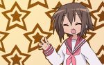   brown_hair closed_eyes fang kusakabe_misao lucky_star open_mouth seifuku short_hair solo  