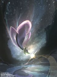  bo_(bouillustration) bright_pupils cresselia floating flying full_body highres night no_humans outdoors pokemon pokemon_(creature) pokemon_focus sky solo star_(symbol) water 