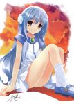  absurdres blue_hair brown_eyes flower_(kowarekake) headphones highres kowarekake_no_orgel long_hair misaki_kurehito sitting smile solo 