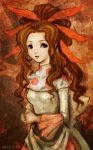  bangs brown_hair character_request dress female hair_ornament kemucat long_hair saga saga_frontier solo 