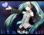  aqua_hair detached_sleeves hatsune_miku headset long_hair necktie skirt solo tama_(songe) thighhighs twintails very_long_hair vocaloid wink 