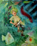  all_blue alternate_costume dreaming eel fish knife one_piece sanji surreal underwater young 